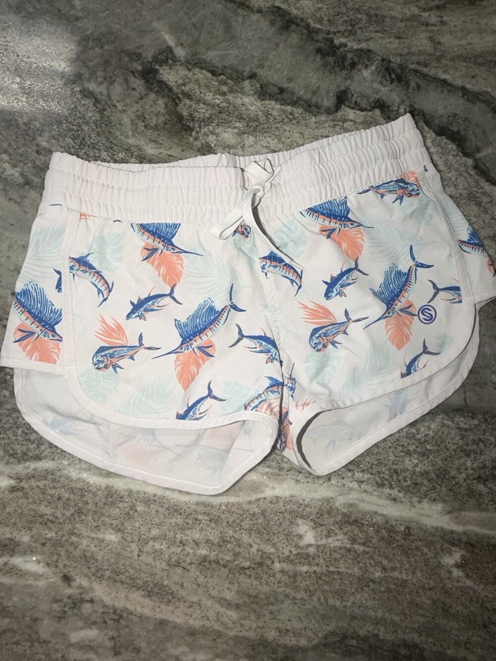 Women’s Tropical Fish Scales Gear Board Swim Shorts Size Small (AO25)